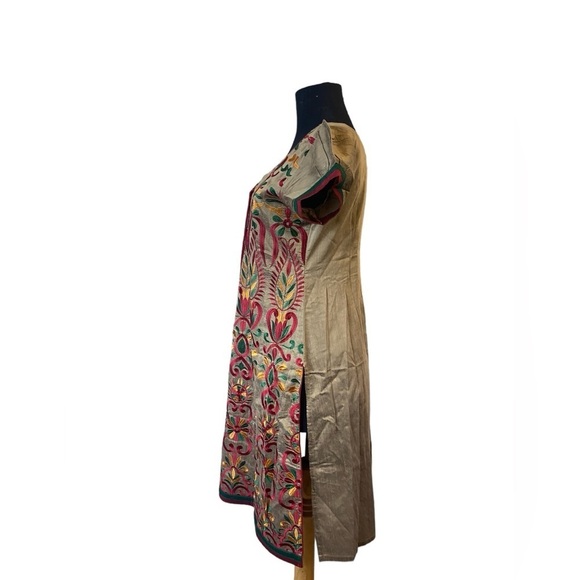 Beautiful Embroidered Tan Kurta With Red, Yellow and Green Embroidery - Picture 6 of 16
